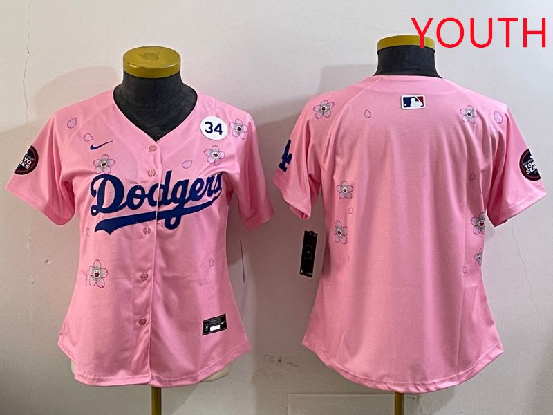 Youth Los Angeles Dodgers Blank Pink Sakura Edition 2025 Nike MLB Jersey style 5